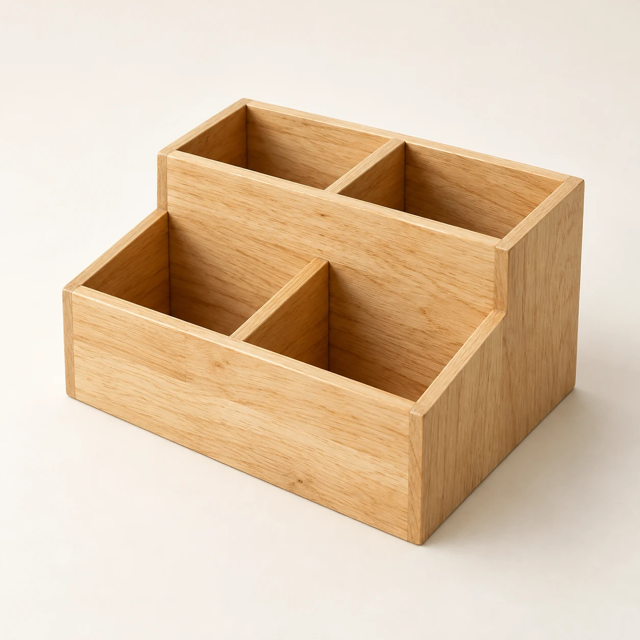 Asa Step, 4-compartment rubberwood pen holder